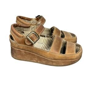 Mosquitos Y2K Chunky Platform Brown Leather Fisherman Sandals Size 8